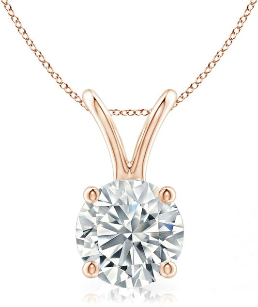.25-1.00 Carat round Shape Brilliant Solitaire Lab-Grown Diamond Solitaire Pendant Necklace for Women Girls Infants | 14K Yellow or White or Rose/Pink Gold with 18" Gold Chain
