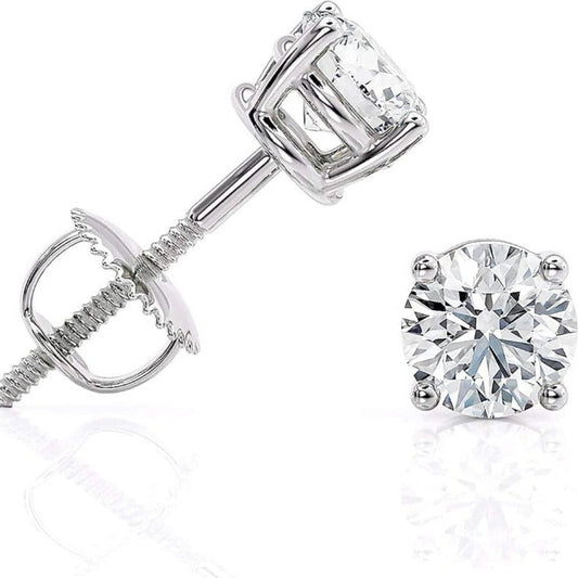 1/4 to 6 Carat D-E Color Lab Grown Diamond Stud Earrings for Women in 14K White Gold Cttw 4-Prong Basket Secure Screw Back Made in USA by